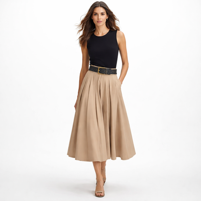 Plisseret midi kjole med bælte og ærmeløs overdel til kvinder