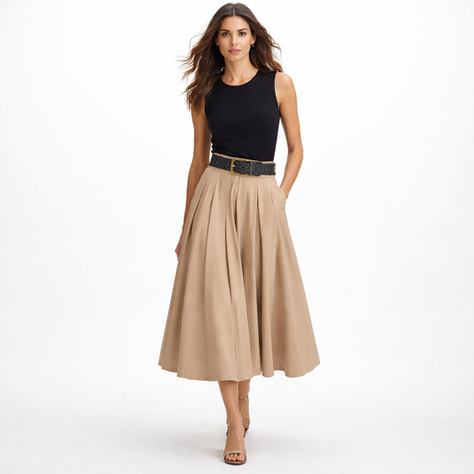 Plisseret midi kjole med bælte og ærmeløs overdel til kvinder