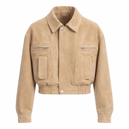 Oversized Ruskinds Bomberjakke til Kvinder i Ægte Suede med Lynlåslukning