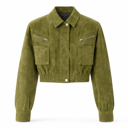 Oversized Ruskinds Bomberjakke til Kvinder i Ægte Suede med Lynlåslukning