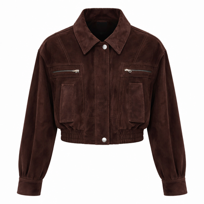 Oversized Ruskinds Bomberjakke til Kvinder i Ægte Suede med Lynlåslukning