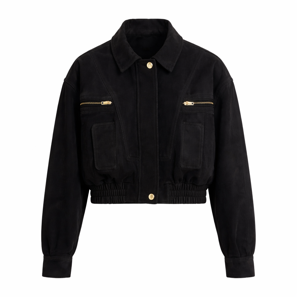 Oversized Ruskinds Bomberjakke til Kvinder i Ægte Suede med Lynlåslukning