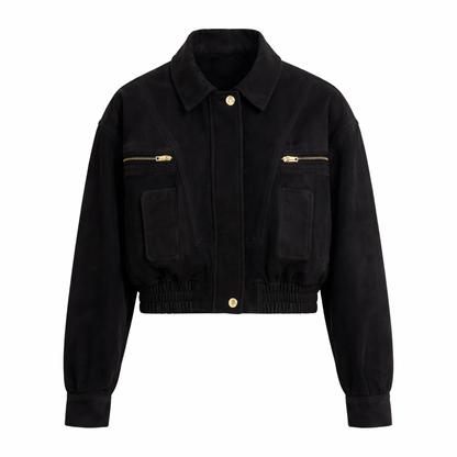 Oversized Ruskinds Bomberjakke til Kvinder i Ægte Suede med Lynlåslukning