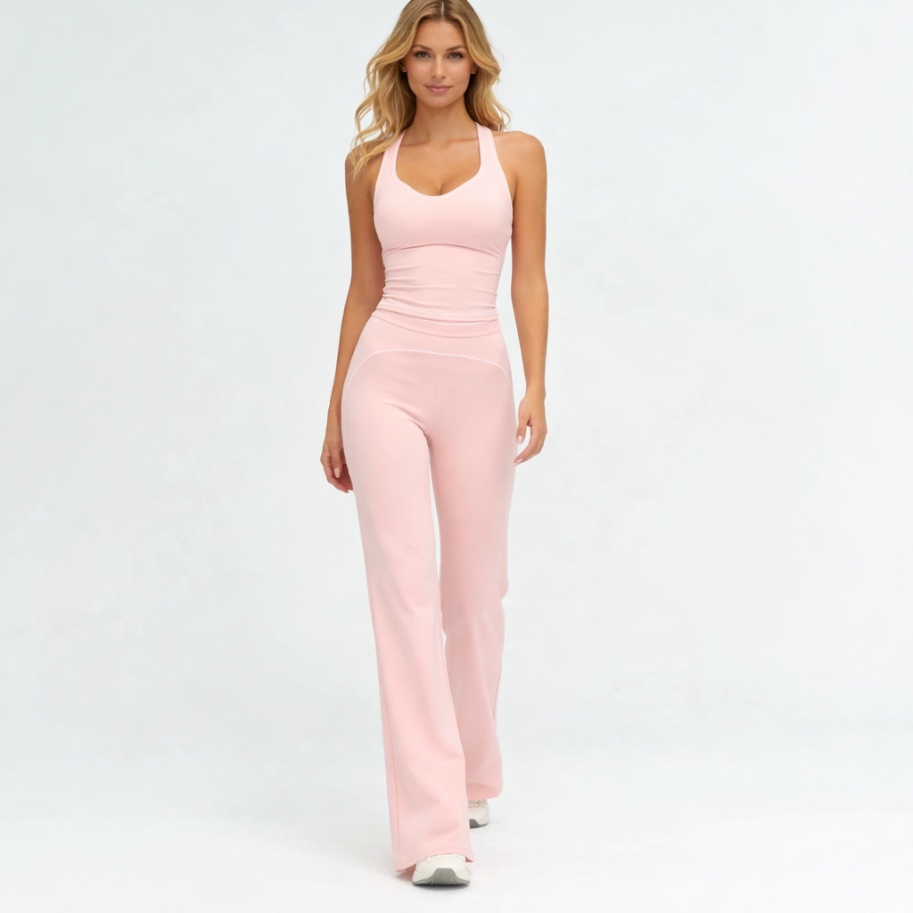 Sporty yogasæt med støttende top og højtaljede bukser til kvinder