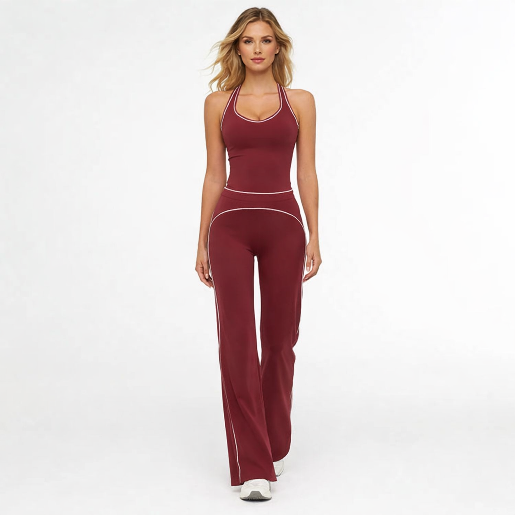 Sporty yogasæt med støttende top og højtaljede bukser til kvinder