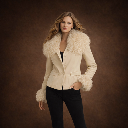 Eksklusiv Læderjakke Til Kvinder Med Ægte Pelskrave Og Skræddersyet Silhuet