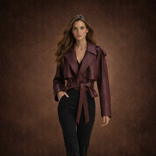 Bæltejakke i ægte fåreskind med struktureret snit