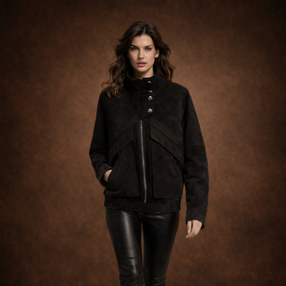 Elegant ruskindsjakke i ægte læder med struktureret snit