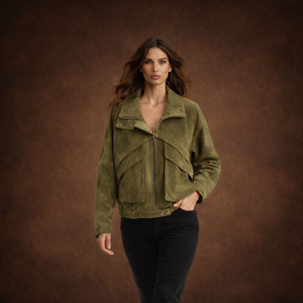 Elegant ruskindsjakke i ægte læder med struktureret snit