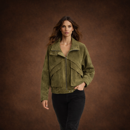 Elegant ruskindsjakke i ægte læder med struktureret snit