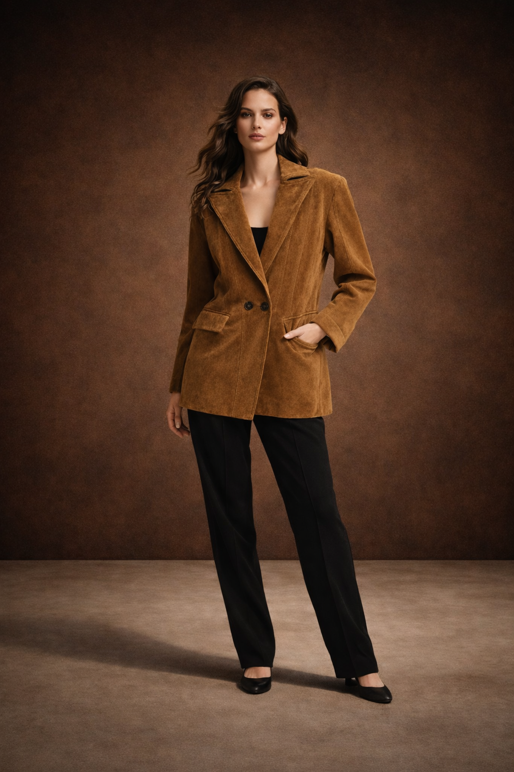 Vintage ruskindsblazer i ægte fåreskind til kvinder