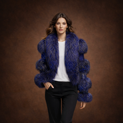 Kort jakke i ægte læder med luksuriøse pelsdetaljer