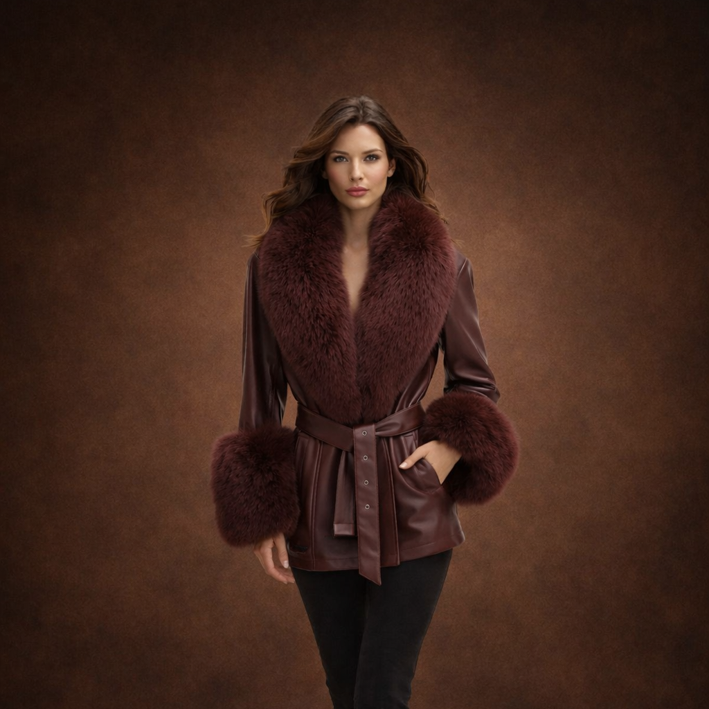 Eksklusiv læderjakke med ægte rævepelskrave