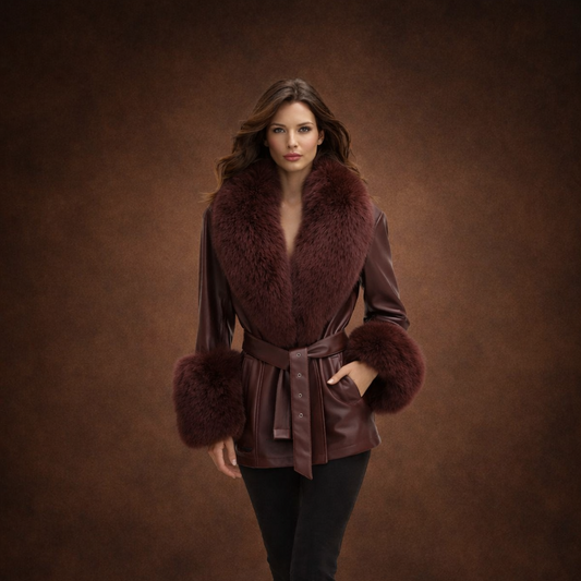 Eksklusiv læderjakke med ægte rævepelskrave