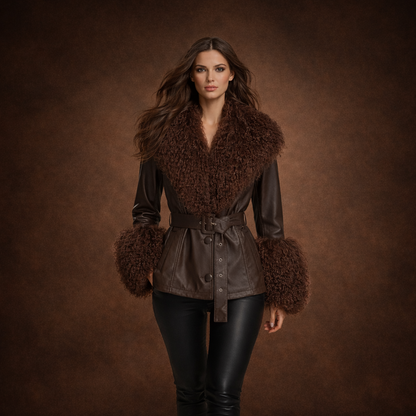 Eksklusiv læderjakke med ægte rævepelskrave
