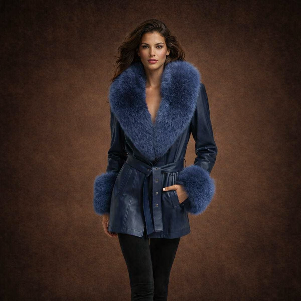 Eksklusiv læderjakke med ægte rævepelskrave