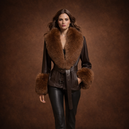 Eksklusiv læderjakke med ægte rævepelskrave
