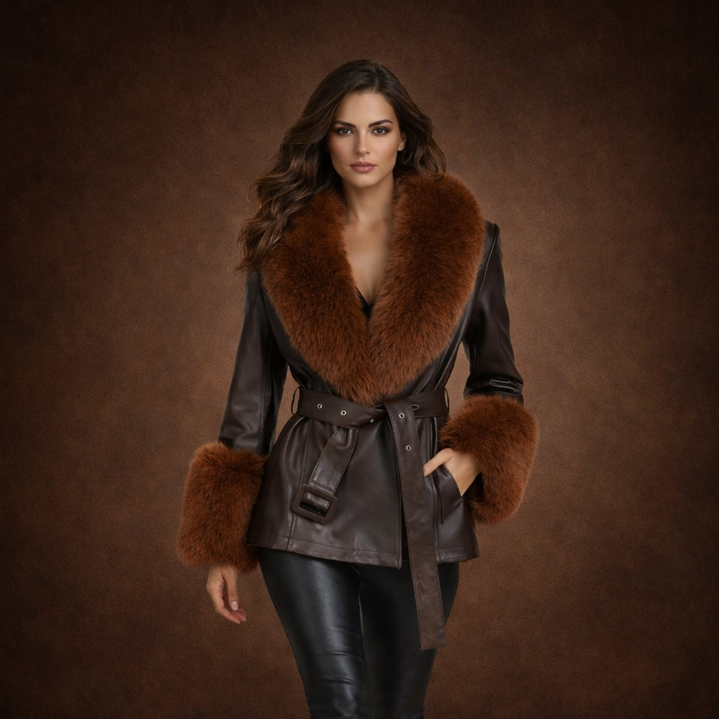Eksklusiv læderjakke med ægte rævepelskrave