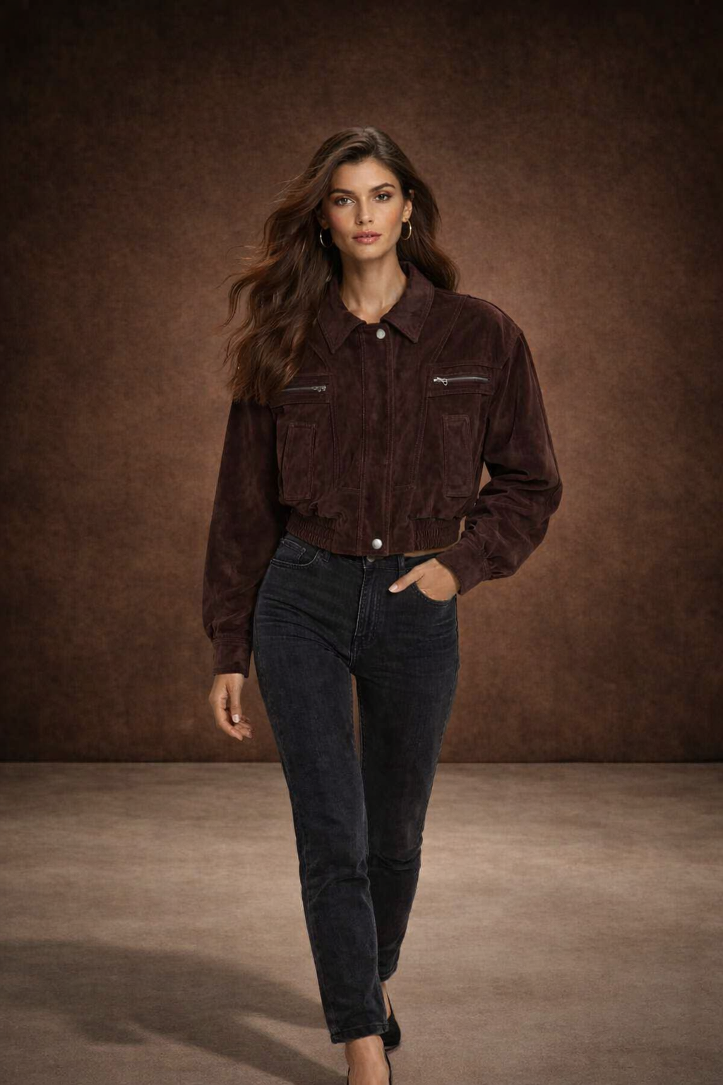 Oversized Ruskinds Bomberjakke til Kvinder i Ægte Suede med Lynlåslukning