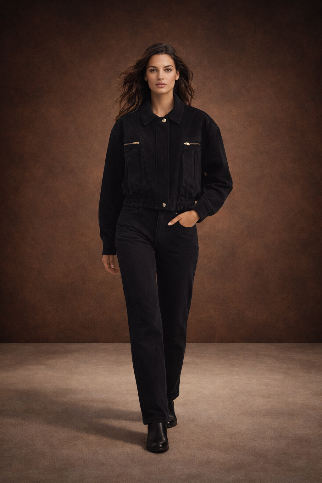 Oversized Ruskinds Bomberjakke til Kvinder i Ægte Suede med Lynlåslukning