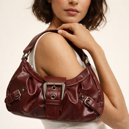 Retro hobo skuldertaske til kvinder med plisseret design og blød finish