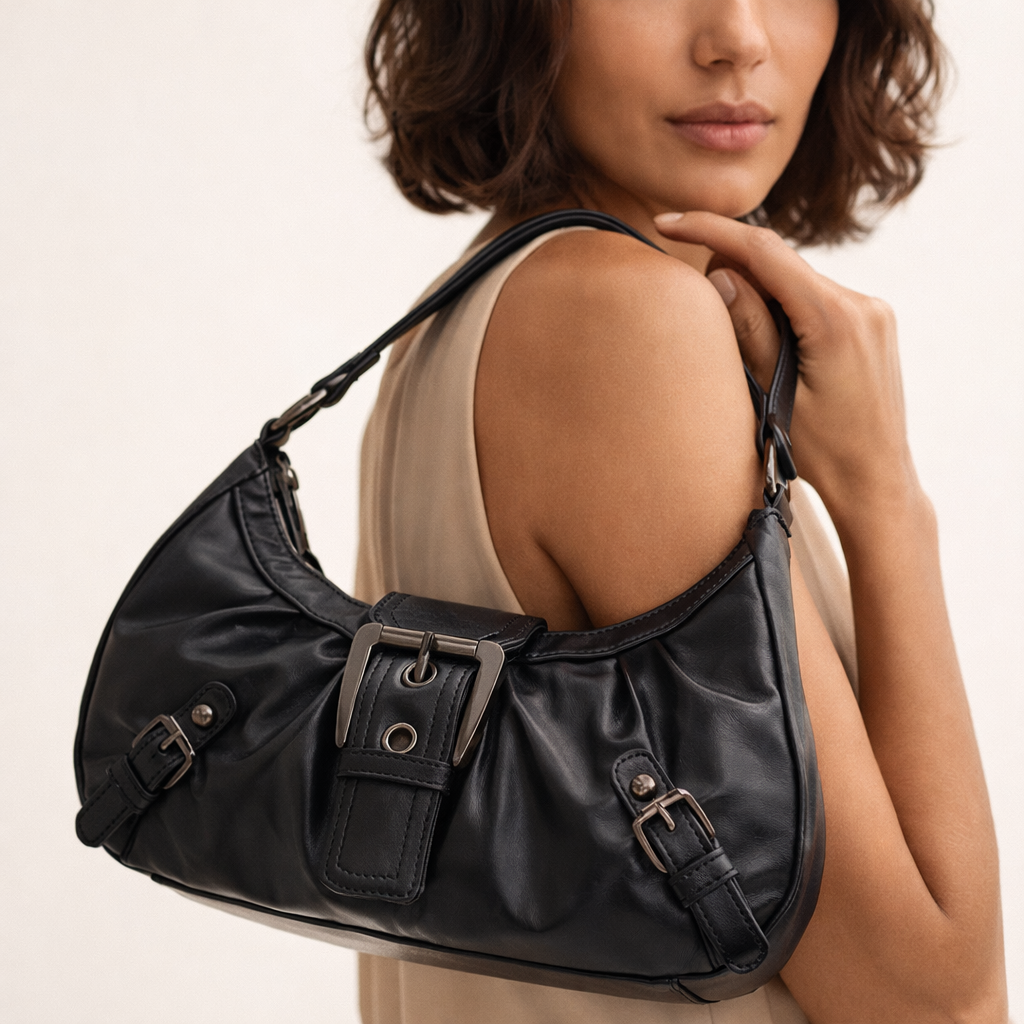 Retro hobo skuldertaske til kvinder med plisseret design og blød finish