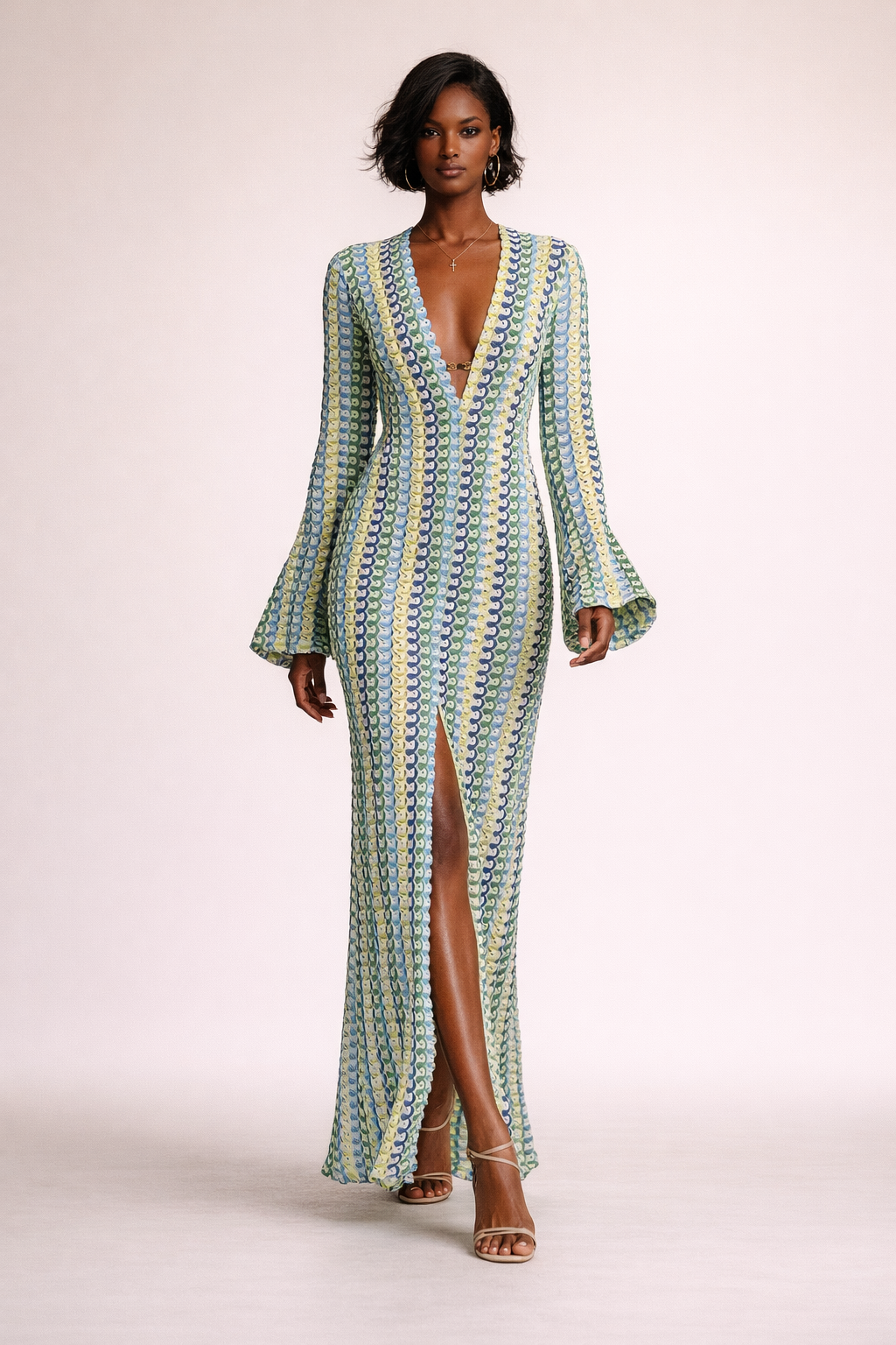 Maxi Kjole til Kvinder | V-hals | Flare Ærmer | Lang Løs Strandkjole