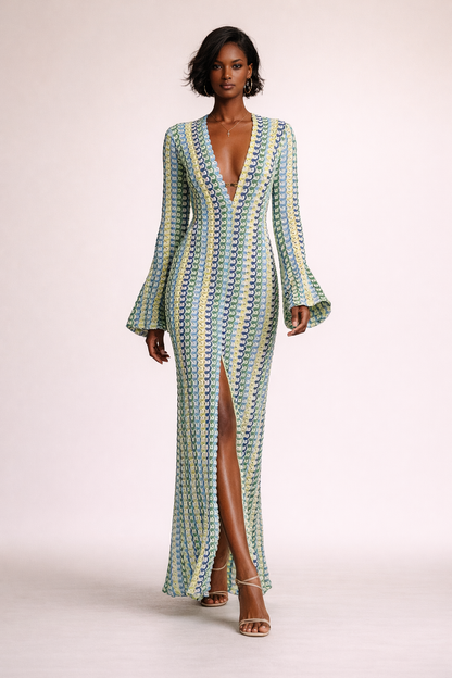 Maxi Kjole til Kvinder | V-hals | Flare Ærmer | Lang Løs Strandkjole