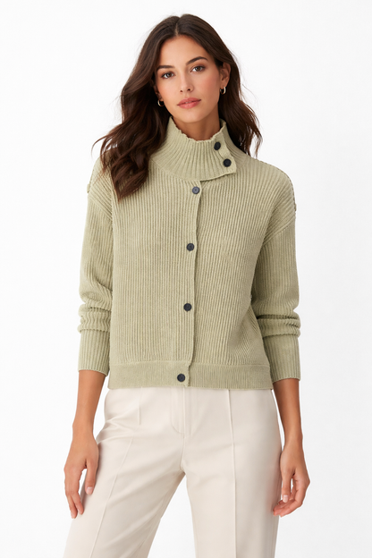 Strikket cardigan til kvinder med opretstående krave og løs pasform