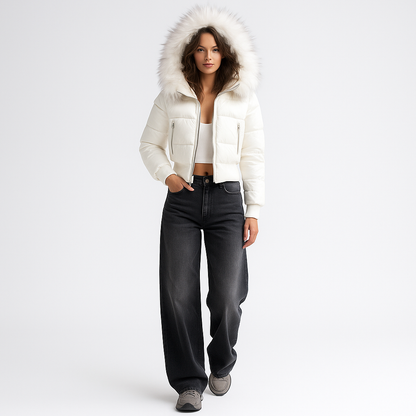 Kvinders højtaljede wide-leg jeans | Vintage washed denim | Y2K-look