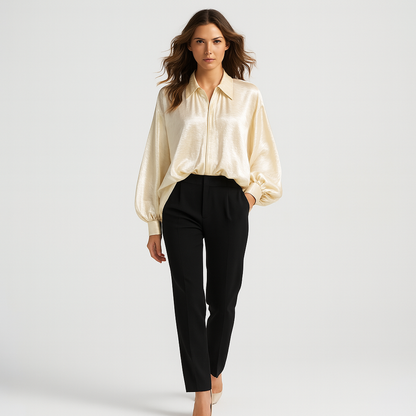 Elegant satin bomberjakke til kvinder | Løs pasform med draperede detaljer