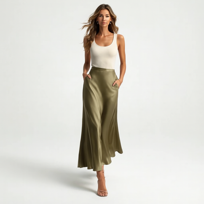 Elegant satinnederdel til kvinder | Højtaljet midi/maxi nederdel