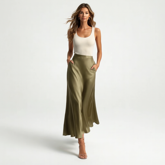 Elegant satinnederdel til kvinder | Højtaljet midi/maxi nederdel