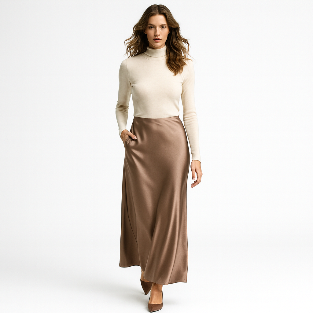 Elegant satinnederdel til kvinder | Højtaljet midi/maxi nederdel