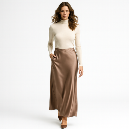 Elegant satinnederdel til kvinder | Højtaljet midi/maxi nederdel