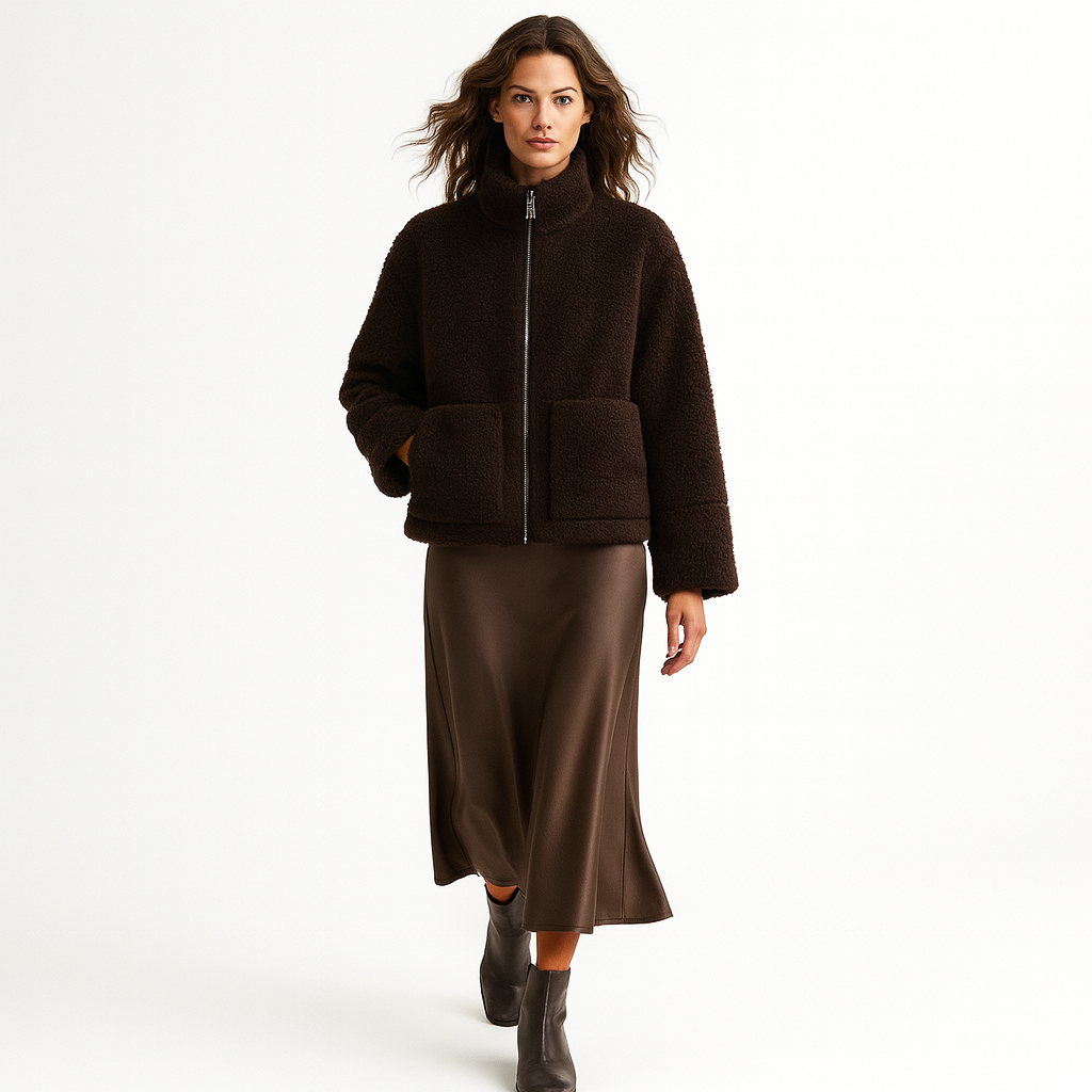 Dobbeltforet Teddy Jakke til Kvinder | Blød Pelsjakke i Fuskepels