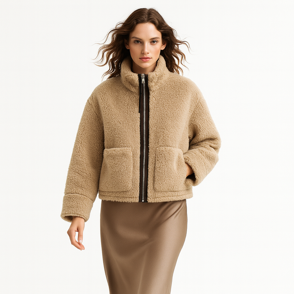 Dobbeltforet Teddy Jakke til Kvinder | Blød Pelsjakke i Fuskepels