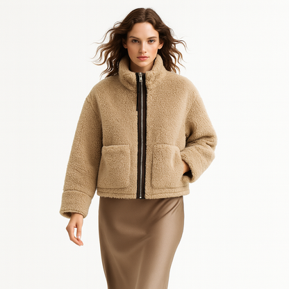 Dobbeltforet Teddy Jakke til Kvinder | Blød Pelsjakke i Fuskepels
