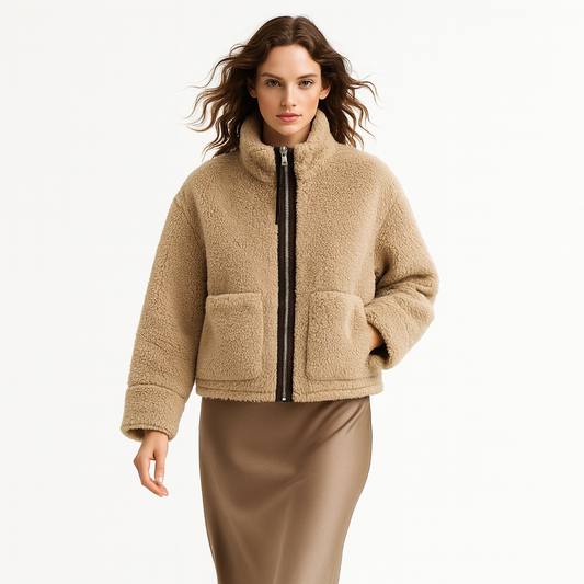Dobbeltforet Teddy Jakke til Kvinder | Blød Pelsjakke i Fuskepels