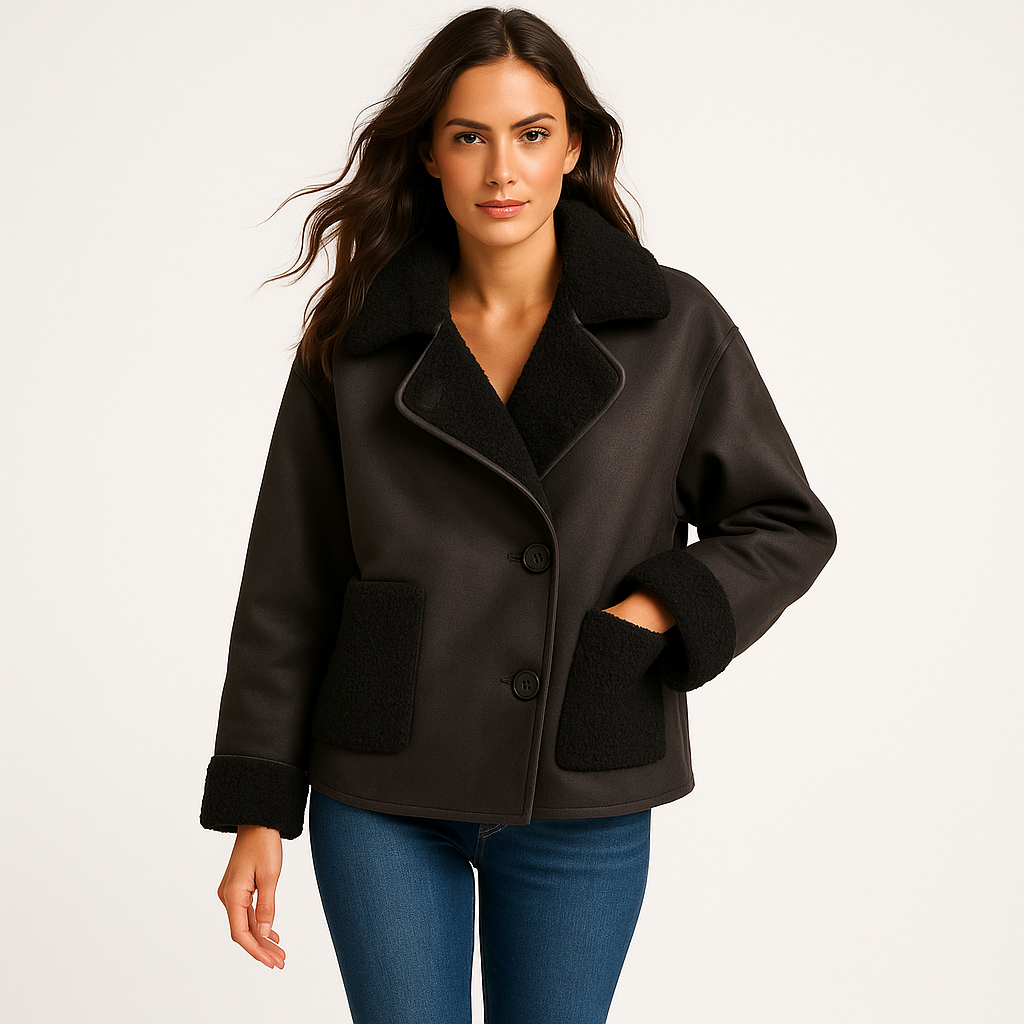 Varm Faux Læderjakke til Kvinder | Vinterjakke med Blødt Pelsfor