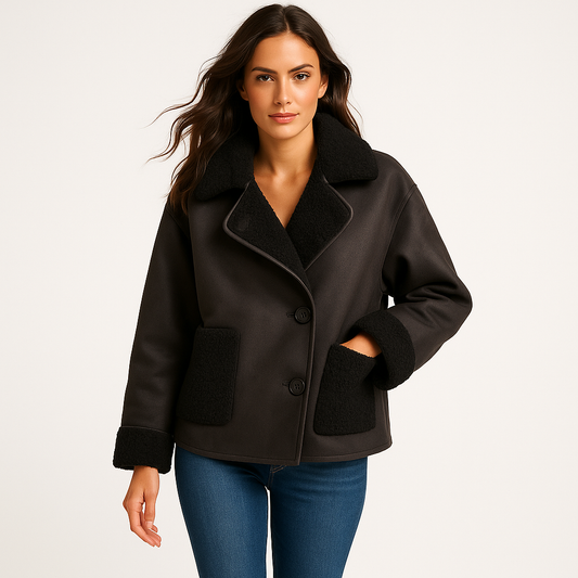 Varm Faux Læderjakke til Kvinder | Vinterjakke med Blødt Pelsfor