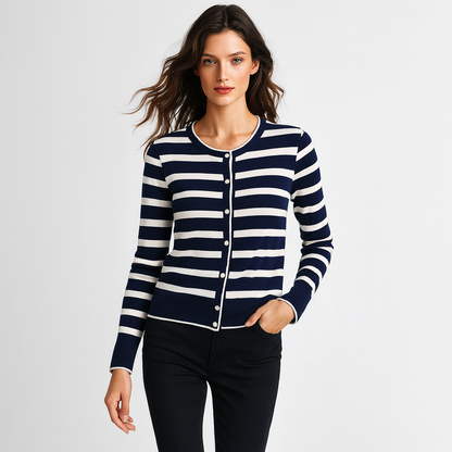 Kvinders strikket cardigan | Stribet design | Let kvalitet & feminin pasform