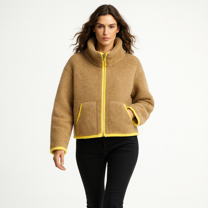 Kvinders strikjakke | Løst snit | Blød tekstur & kontrastdetaljer