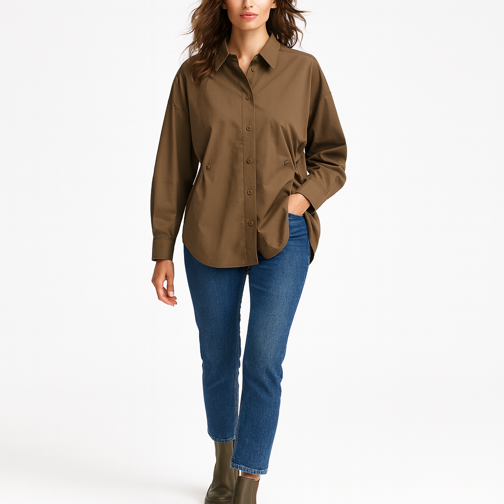 Elegant langærmet skjorte med justerbar talje og afslappet silhuet