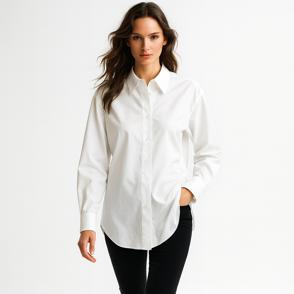 Elegant langærmet skjorte med justerbar talje og afslappet silhuet