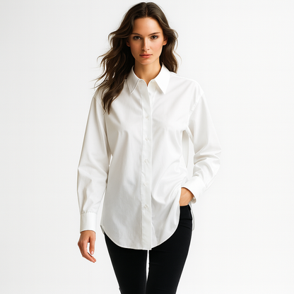 Elegant langærmet skjorte med justerbar talje og afslappet silhuet