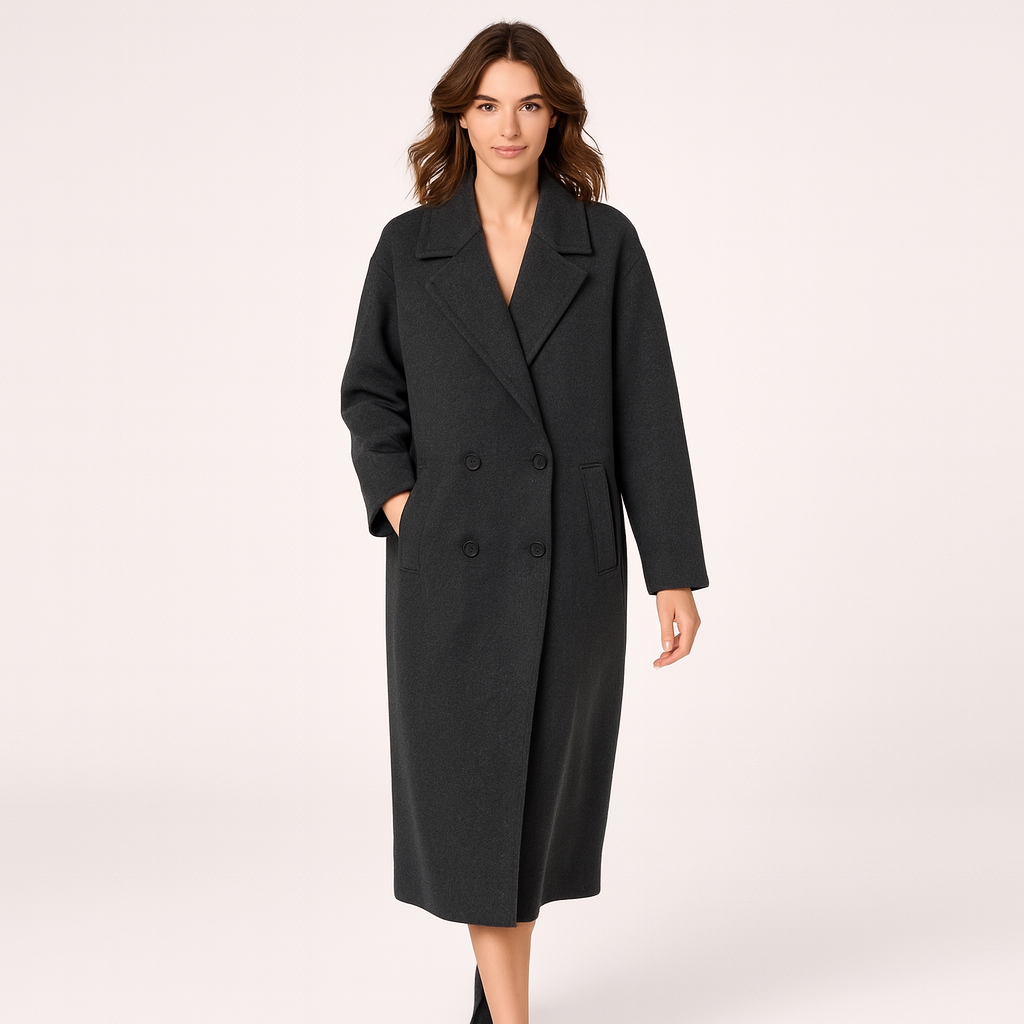 Elegant lang frakke med klassisk snit og stilren silhuet