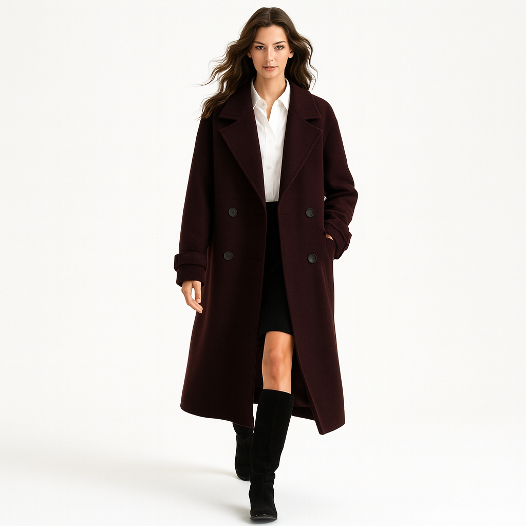 Elegant lang frakke med klassisk snit og stilren silhuet