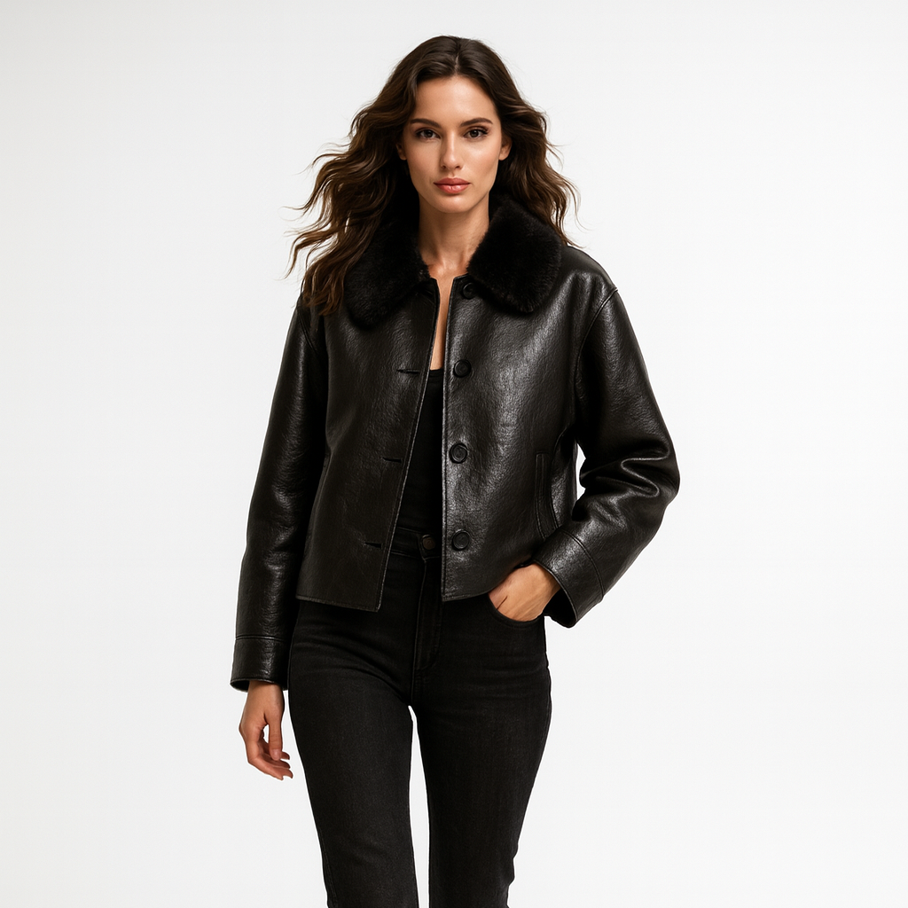 Elegant jakke i dobbeltvendt look med blød krave og moderne silhuet