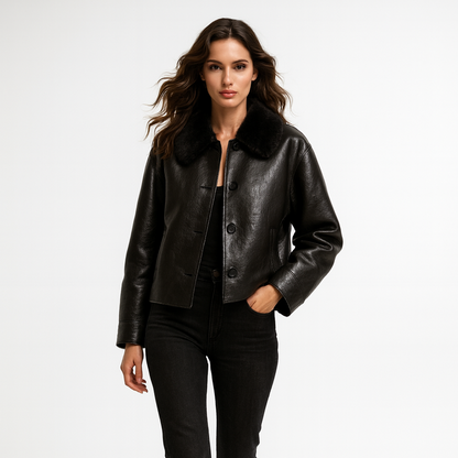 Elegant jakke i dobbeltvendt look med blød krave og moderne silhuet